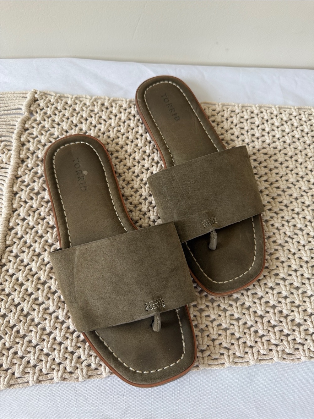 torrid Olive Green Suede Toe-Loop Slide Sandals